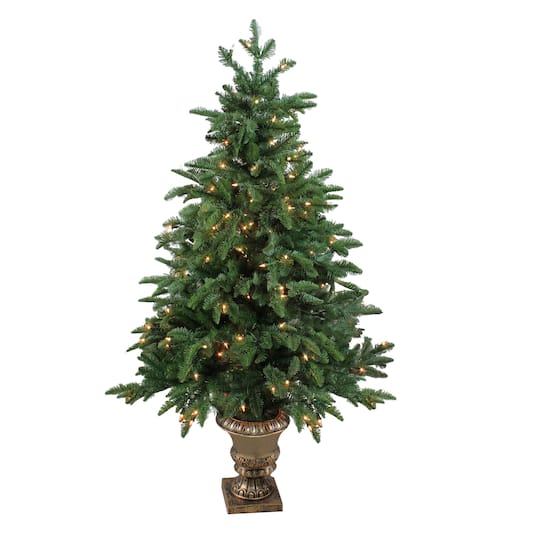 4.5Ft Pre-Lit Sierra Norway Spruce Artificial Christmas Tree in Planter, Clear Lights By Northlight in Green | 4.5 ft | Michaels®